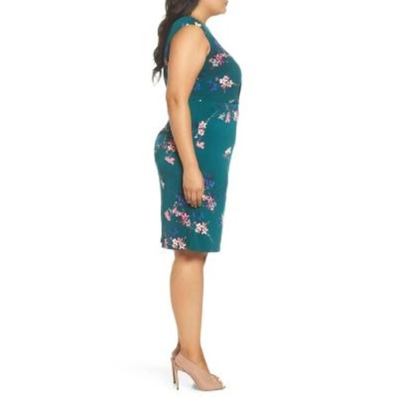 Eliza J Womens Green Floral Cap Sleeve Knit Sheath Dress Plus Sz 24W New - Picture 6 of 11